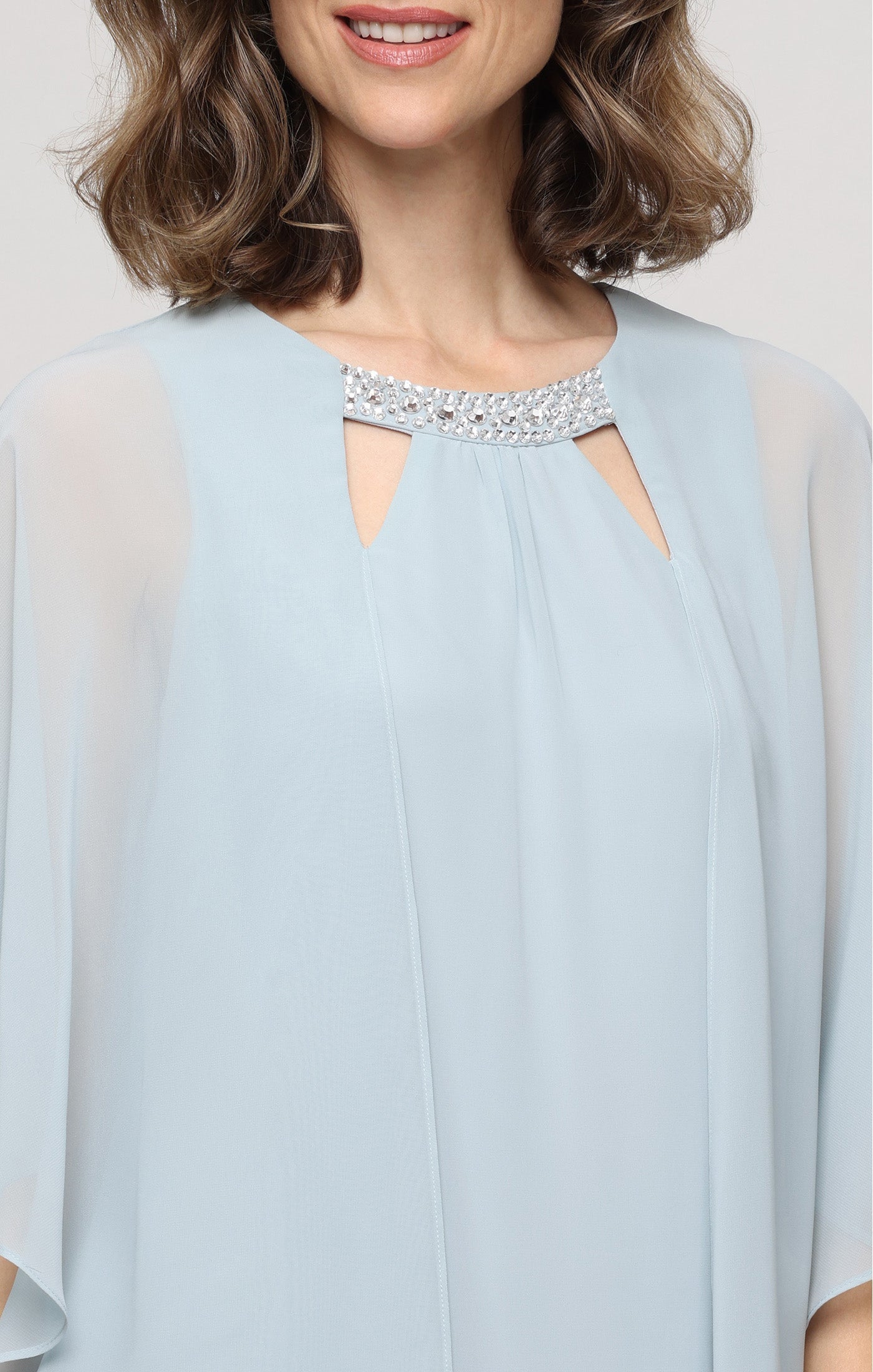 Aloe SL Fashions 9170700 Jewel Neck Knee-Length Chiffon Cocktail Dress Capelet