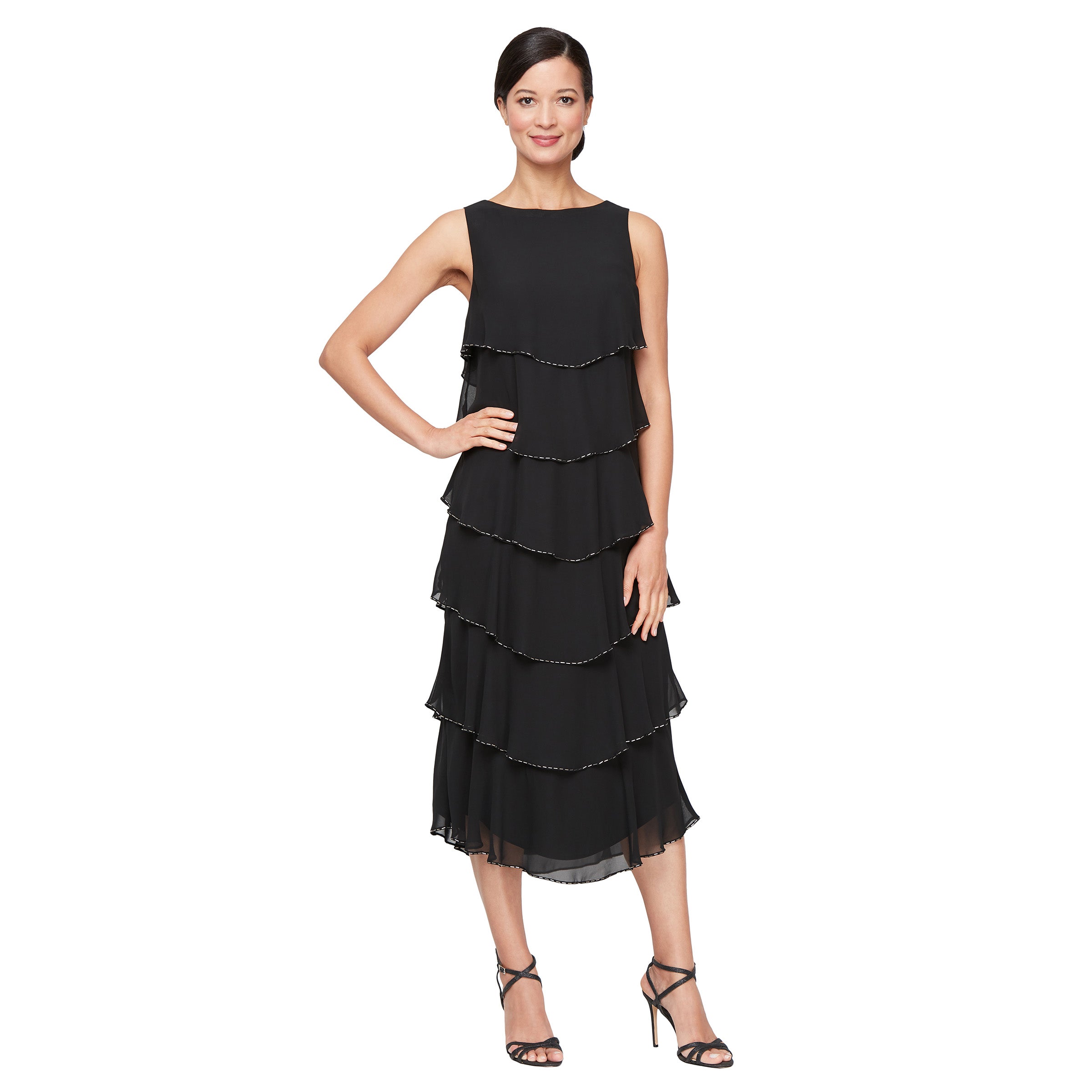 SL Fashions 9170734 Beaded Long Formal Tiered Tea Length Dress – The Dress Outlet