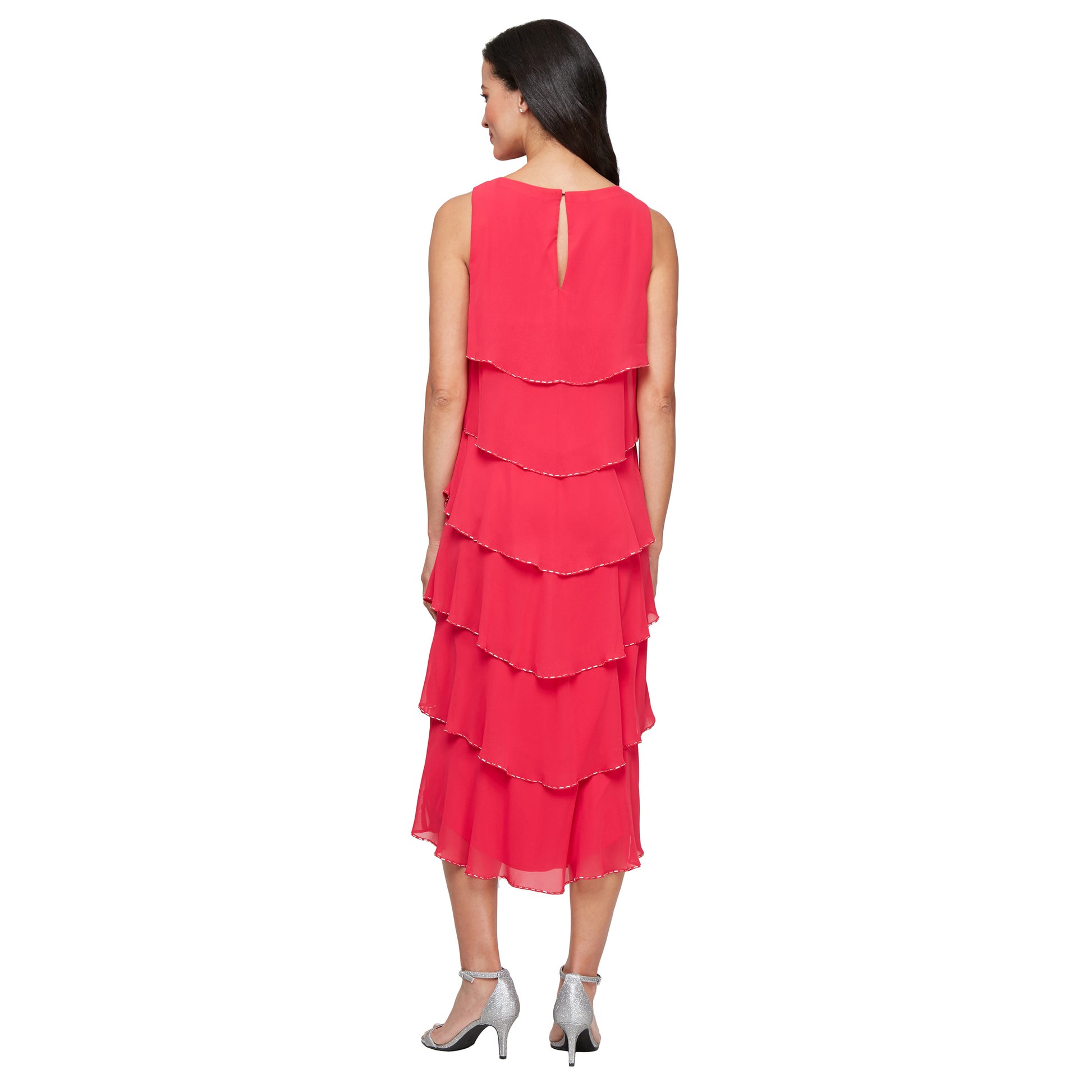 SL Fashions 9170734 Beaded Long Formal Tiered Tea Length Dress