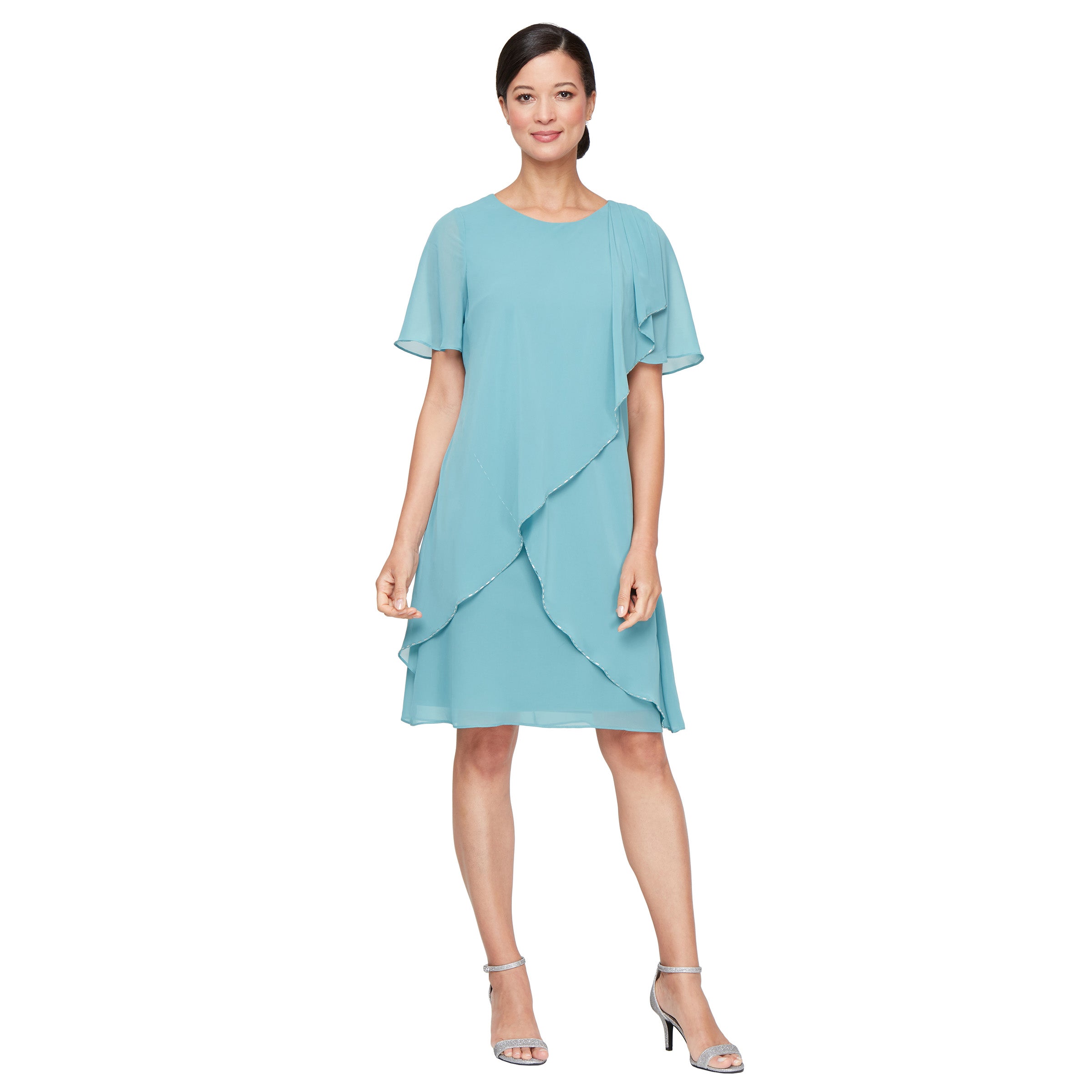 Mother of the Bride Dresses Short Cocktail Beaded Overlay Mother of the Bride Dress Sea