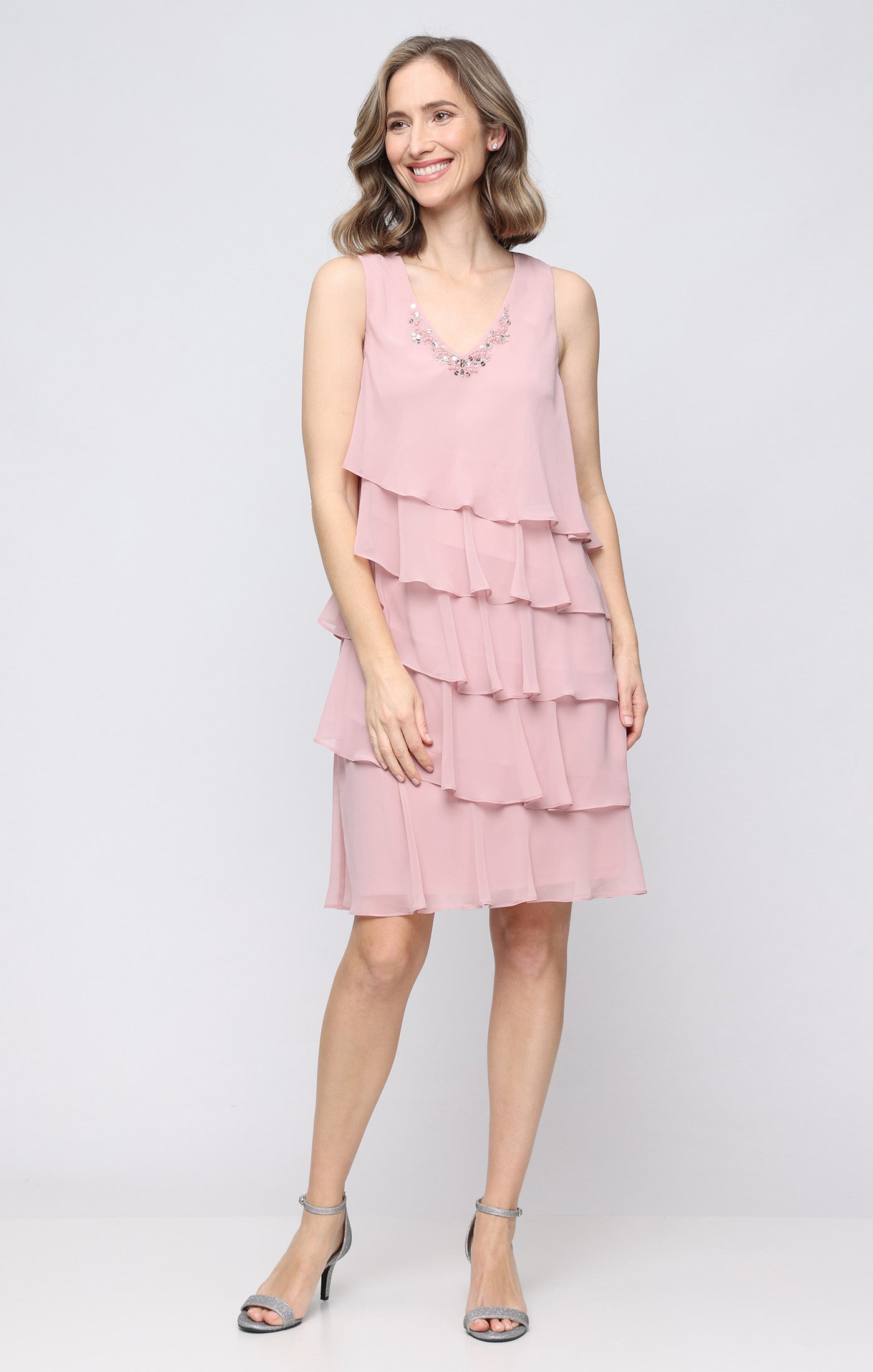 Faded Rose SL Fashions 9170750 V-Neck Knee-Length Chiffon Cocktail Capelet Dress