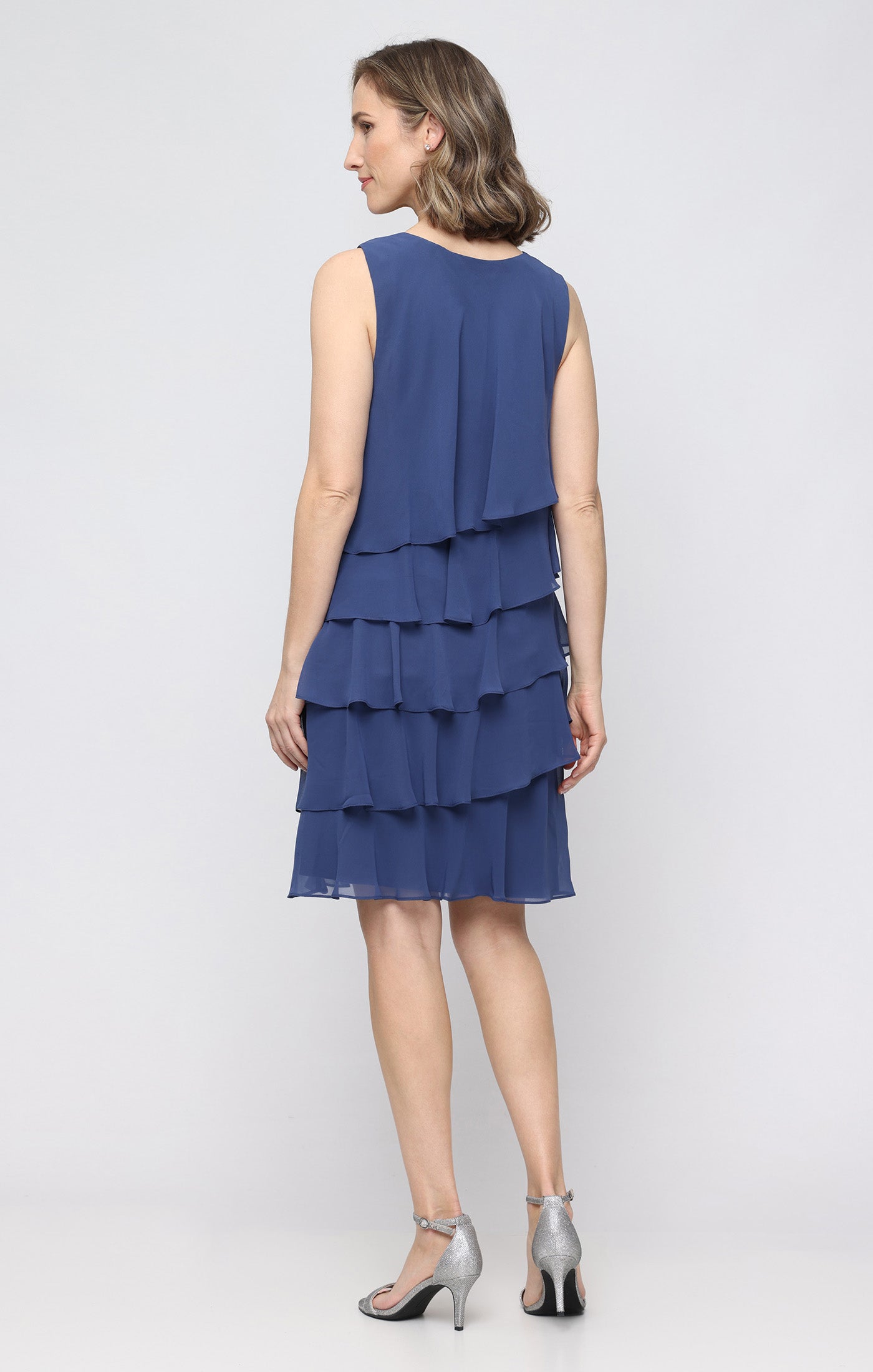 Wedgewood SL Fashions 9170750 V-Neck Knee-Length Chiffon Cocktail Capelet Dress