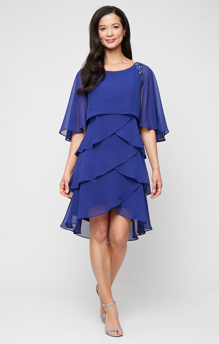 Iris SL Fashions 9170752 Scoop Neck Knee-Length Chiffon Cocktail Dress Capelet