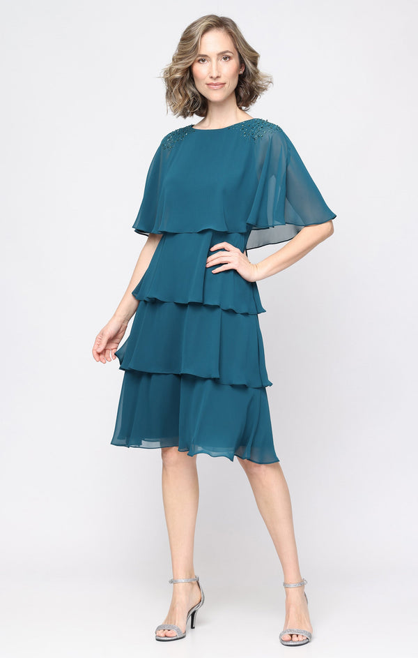 SL Fashions 9170760 Scoop Neck Knee-Length Chiffon Cocktail Dress Capelet