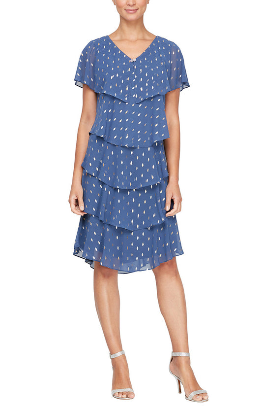 Cocktail Dresses Short Petite Mother of the Bride Metallic Dress Wedgewood