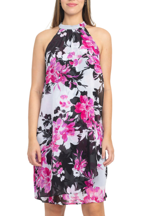 SL Fashions 9171741 Floral Print Short Cocktail Dress