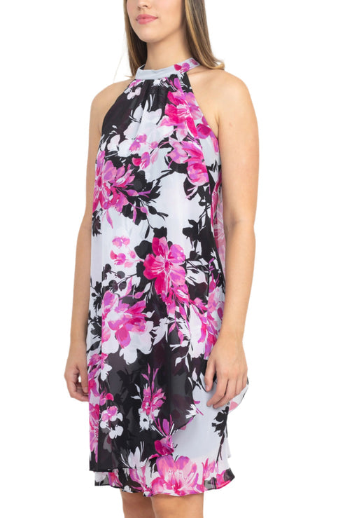 SL Fashions 9171741 Floral Print Short Cocktail Dress