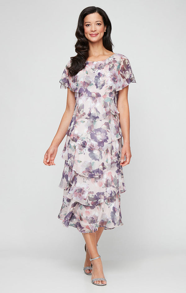 Jewel Tea-Length Chiffon Occasion A-Line Dress SL Fashions 9272101