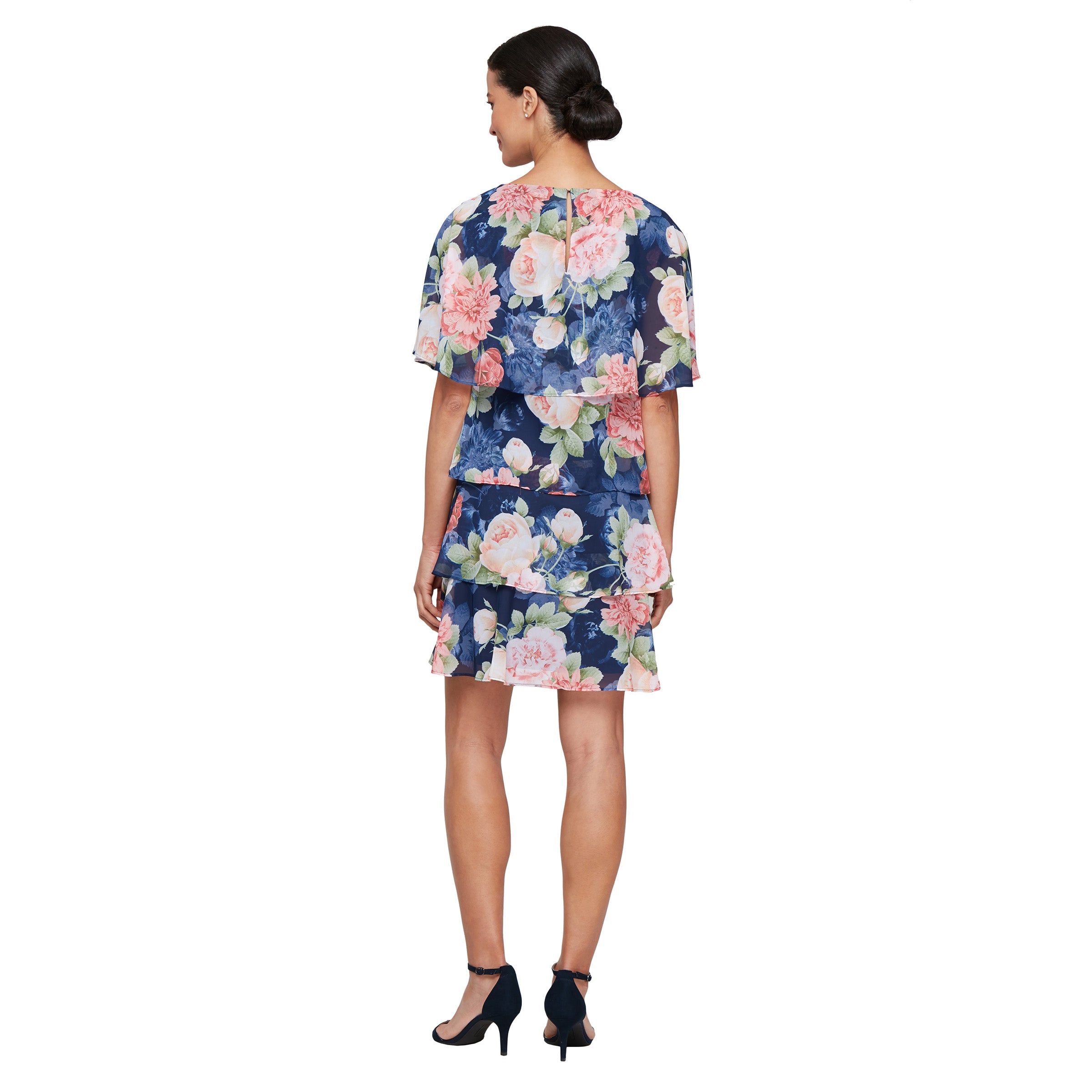 Mother of the Bride Dresses Short Tiered Floral Cocktail Mother of the Bride Dress Navy Multi