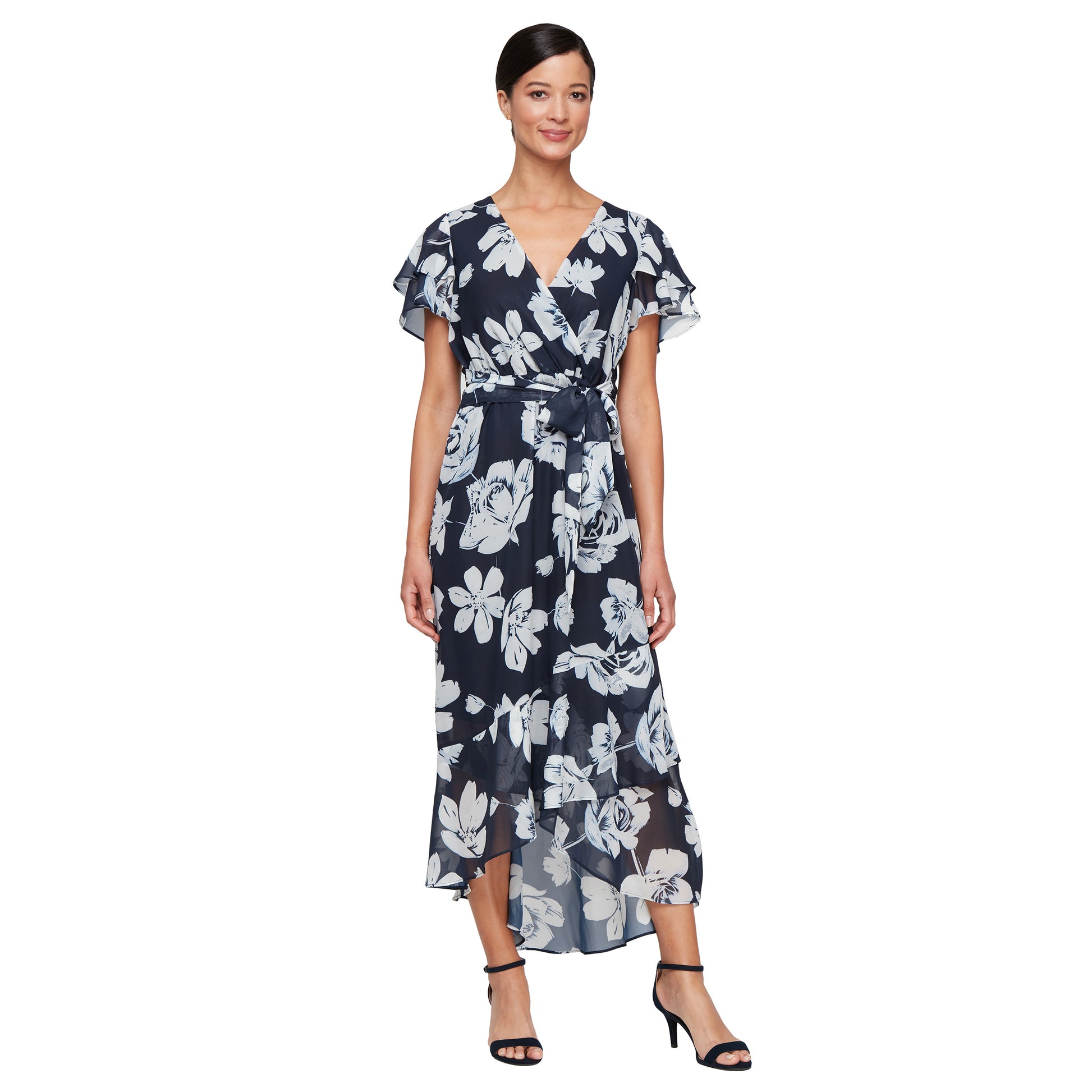 SL Fashions 9172111 Midi Floral Formal Mother of the Bride Dress