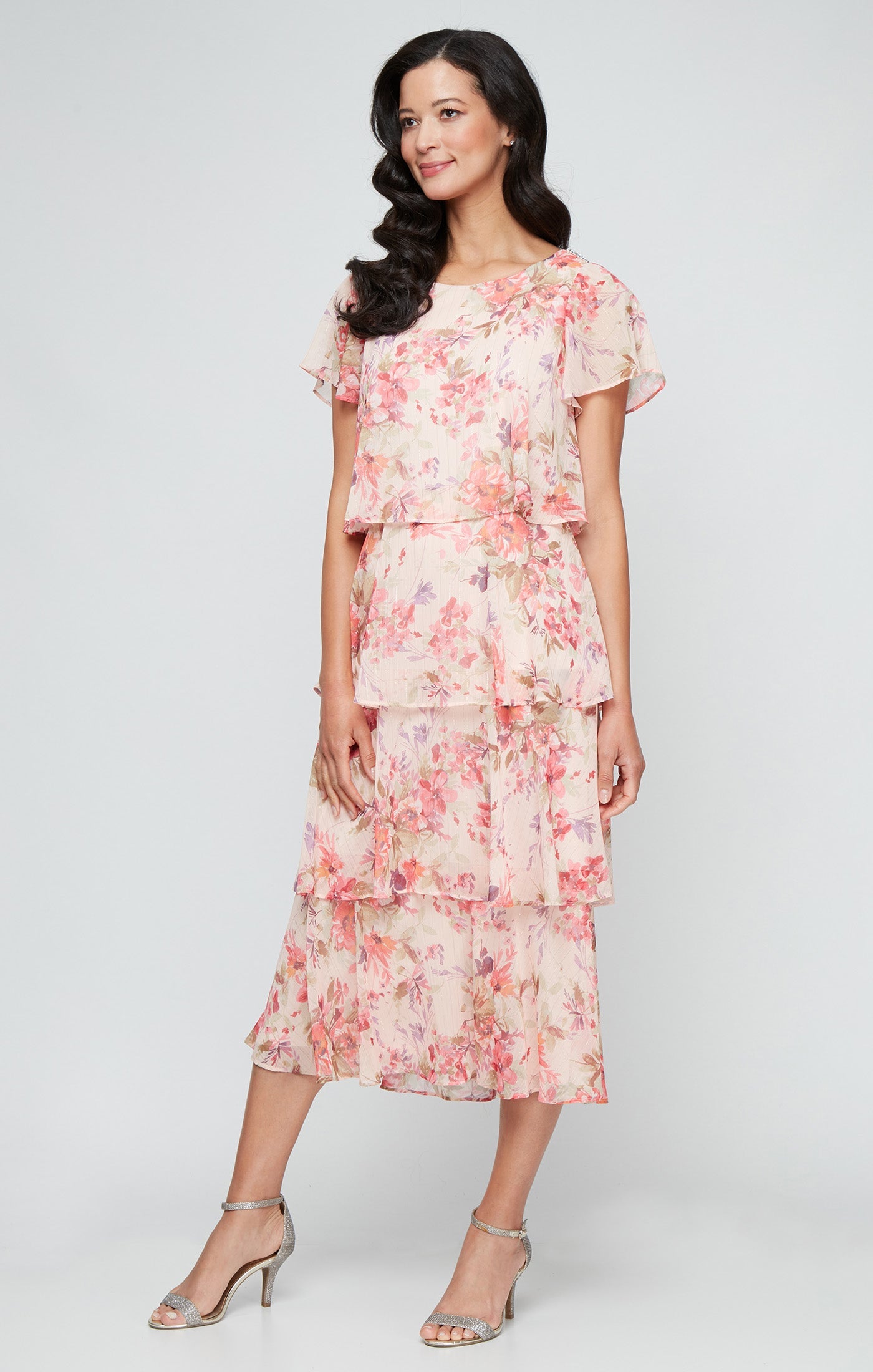 Jewel Midi Chiffon Wedding Guest A-Line Dress by SL Fashions 9272116