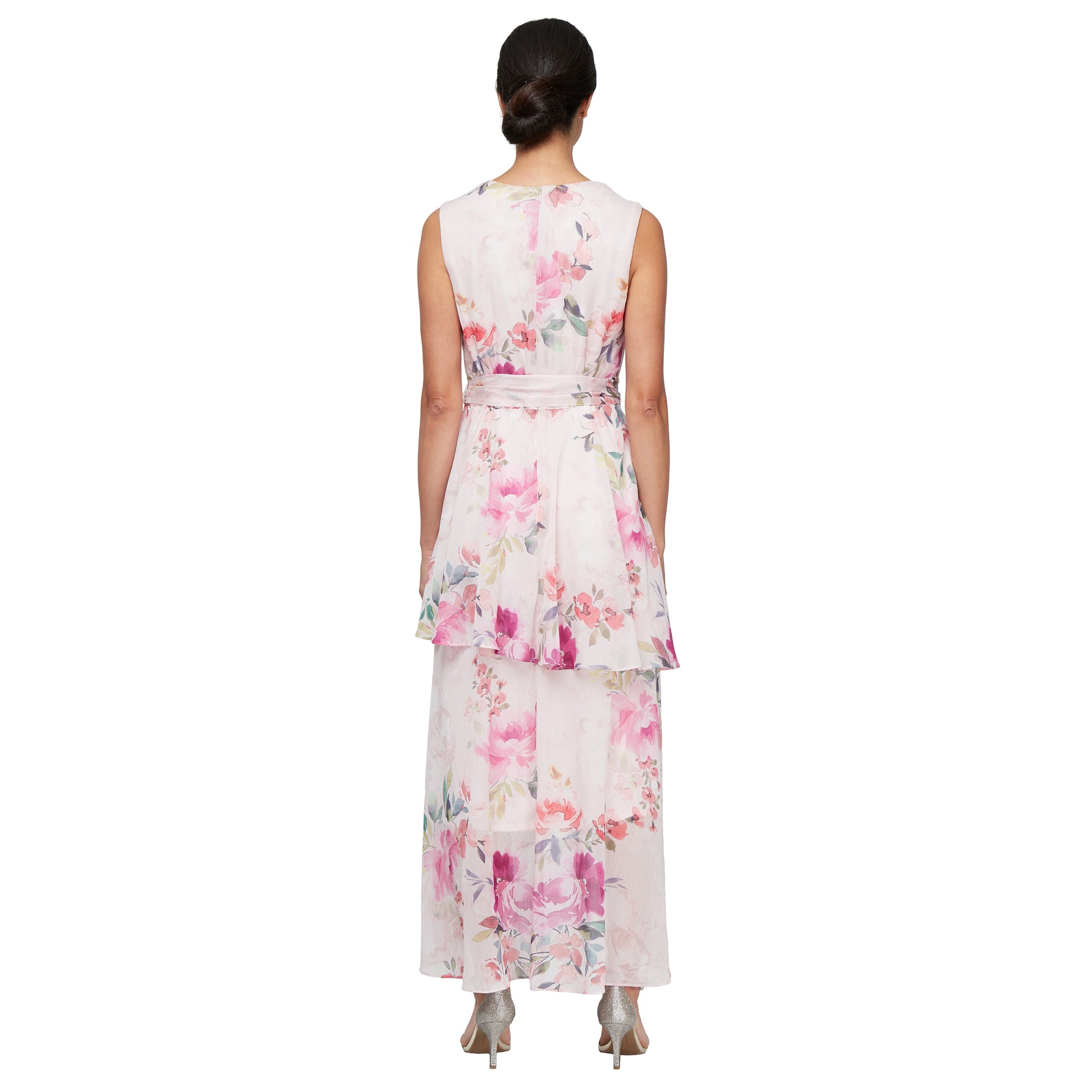 SL Fashions 9172134 Floral High Low Tiered Formal Dress