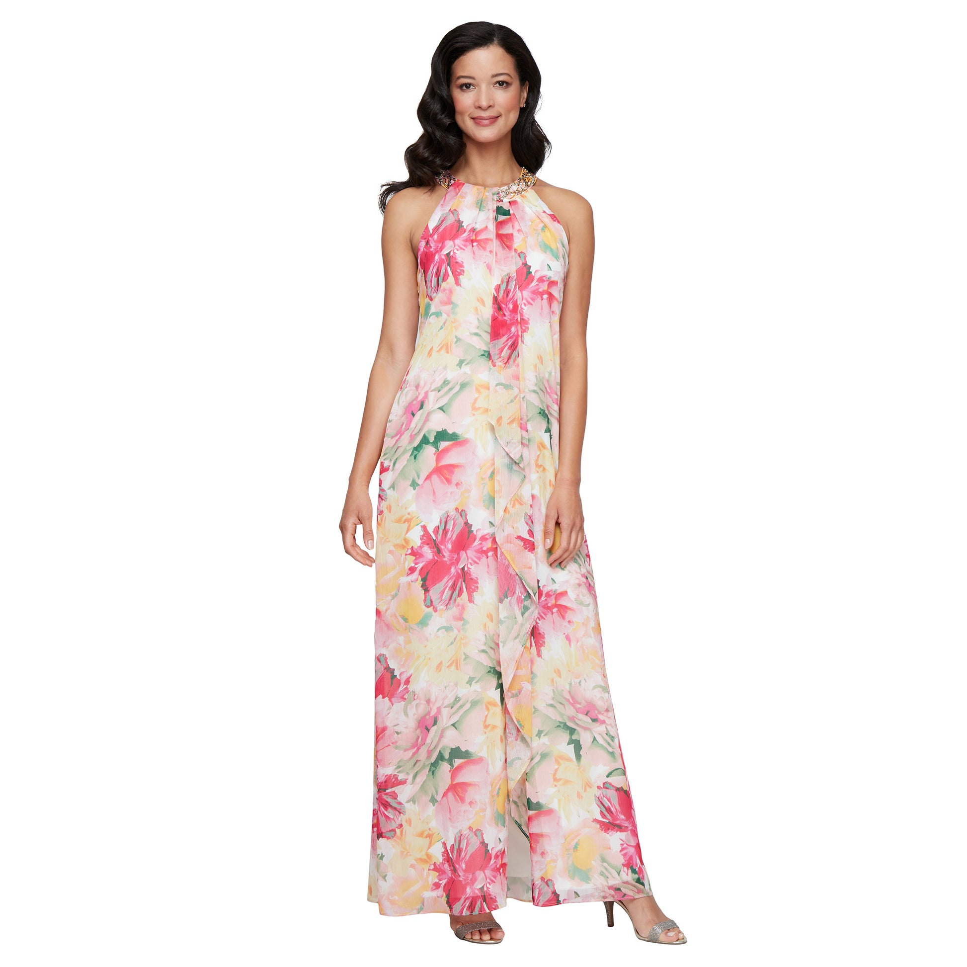 SL Fashions 9172135 A Line Formal Printed Beaded Dress