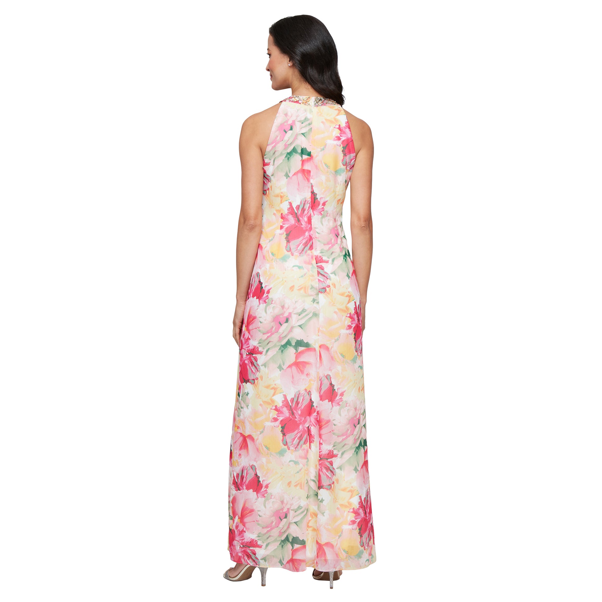 SL Fashions 9172135 A Line Formal Printed Beaded Dress