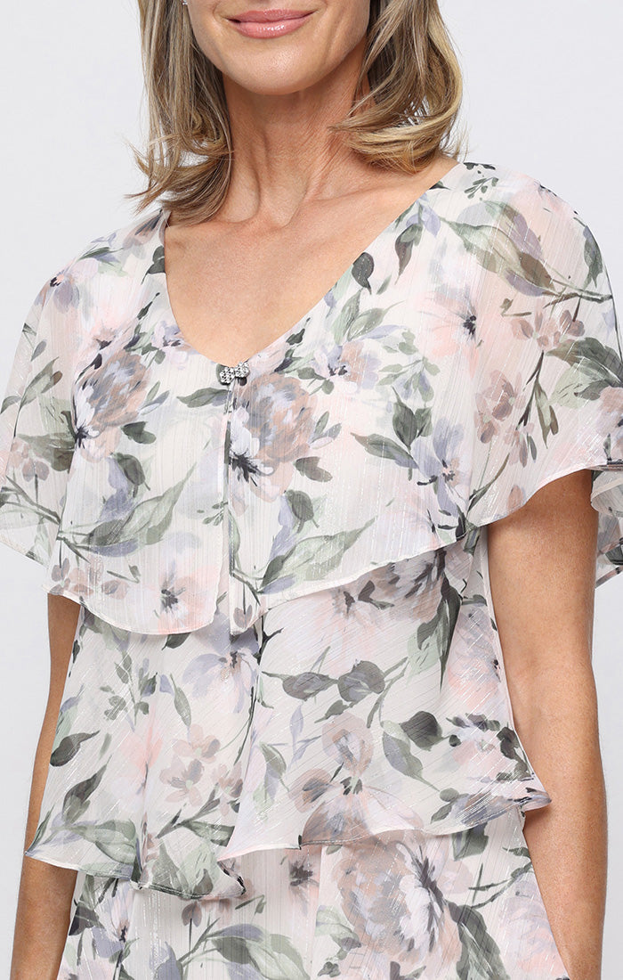 V-Neck Tea-Length Chiffon Occasion A-Line Dress SL Fashions 9272136