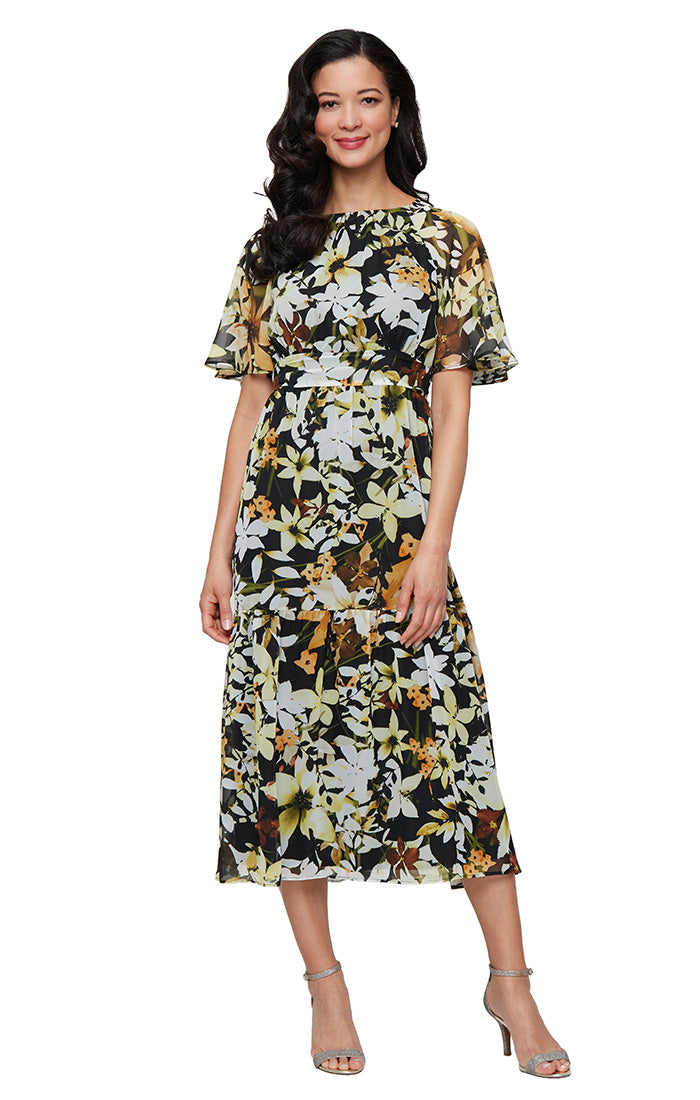 dresses by sl fashions SL Fashions Women's Long Printed Bodre Dress, Beige, 6