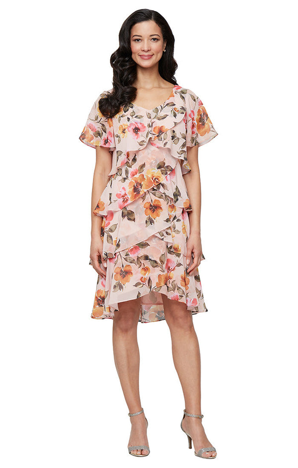 SL Fashions 9172145 Short Floral Print Cocktail Dress