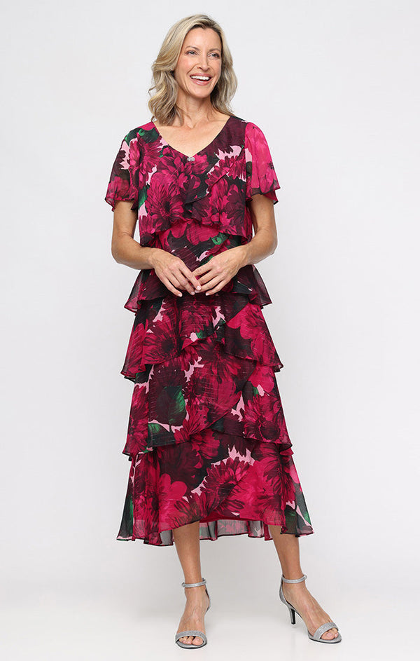 Short Midi Ruffle Floral Print Cocktail Dress SL Fashions 9172162
