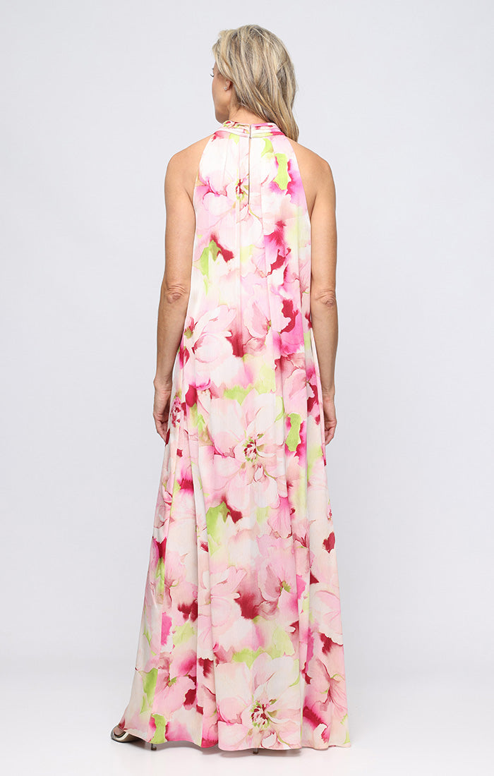 Pink Multi Halter Neck Floor-Length Chiffon Formal Keyhole Dress SL Fashions 9172197