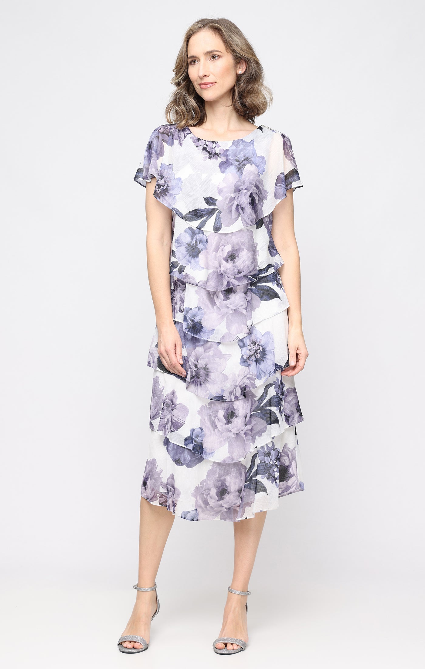 Jewel Tea-Length Chiffon Occasion A-Line Dress SL Fashions 9272203
