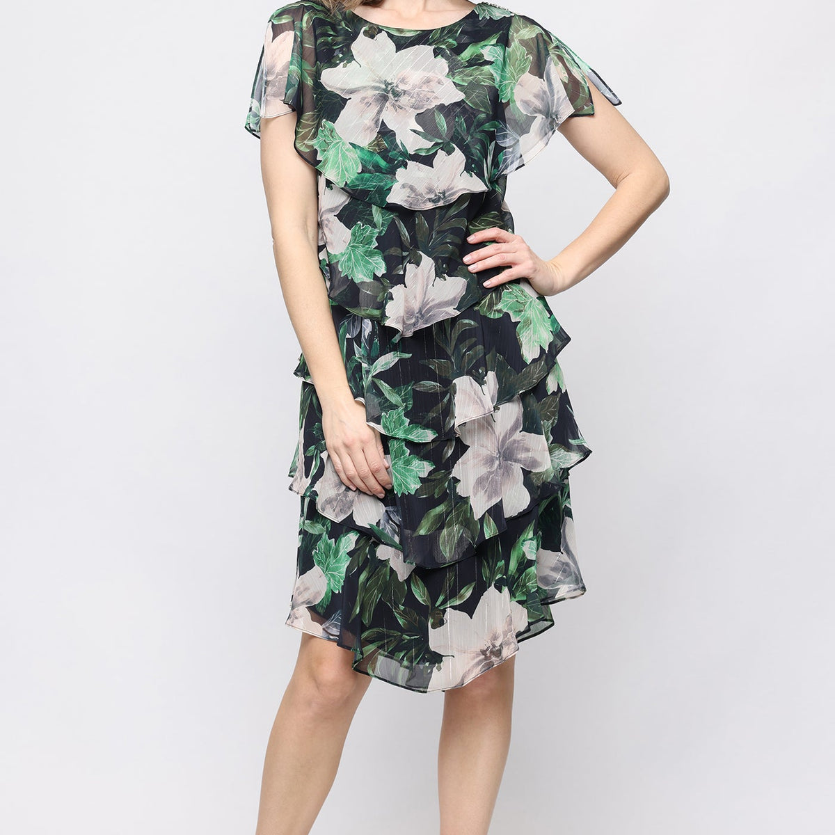 Chiffon Floral Tiered A-Line Dress | SL Fashions The Dress Outlet Chiffon Floral Tiered A-Line Dress | SL Fashions The Dress Outlet