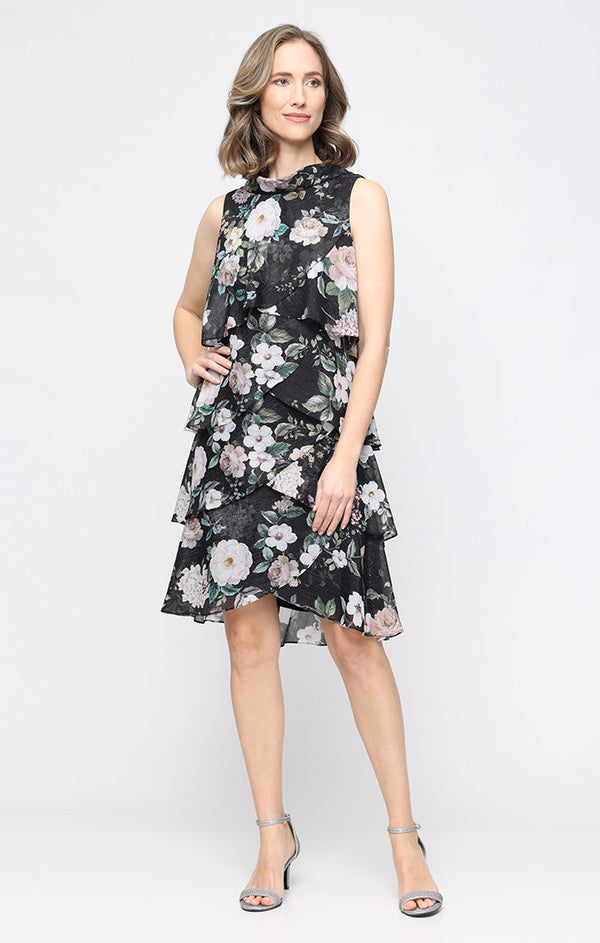 Floral Print Short Midi Cocktail Dress SL Fashions 9172219