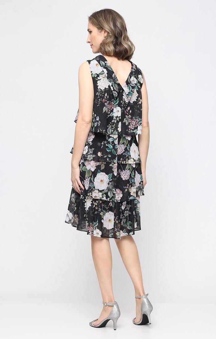 Cocktail Dresses Floral Print Short Midi Cocktail Dress SL Fashions 9172219 Black Multi