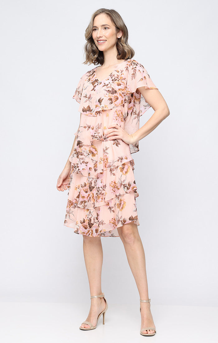 Cocktail Dresses Short Ruffle Midi Print Cocktail Dress SL Fashions 9172226 Blush Multi