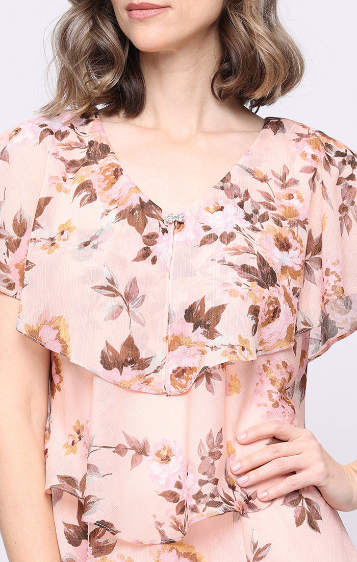 Cocktail Dresses Short Ruffle Midi Print Cocktail Dress SL Fashions 9172226 Blush Multi