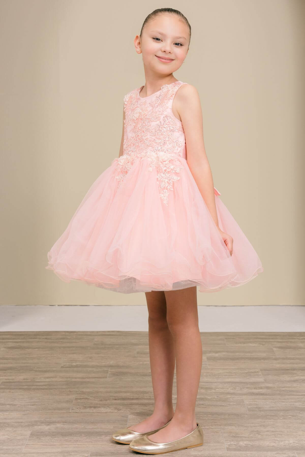 Blush Illusion Neck Short Tulle Special Occasion Dress with Floral Lace Appliques Cinderella Couture 9172