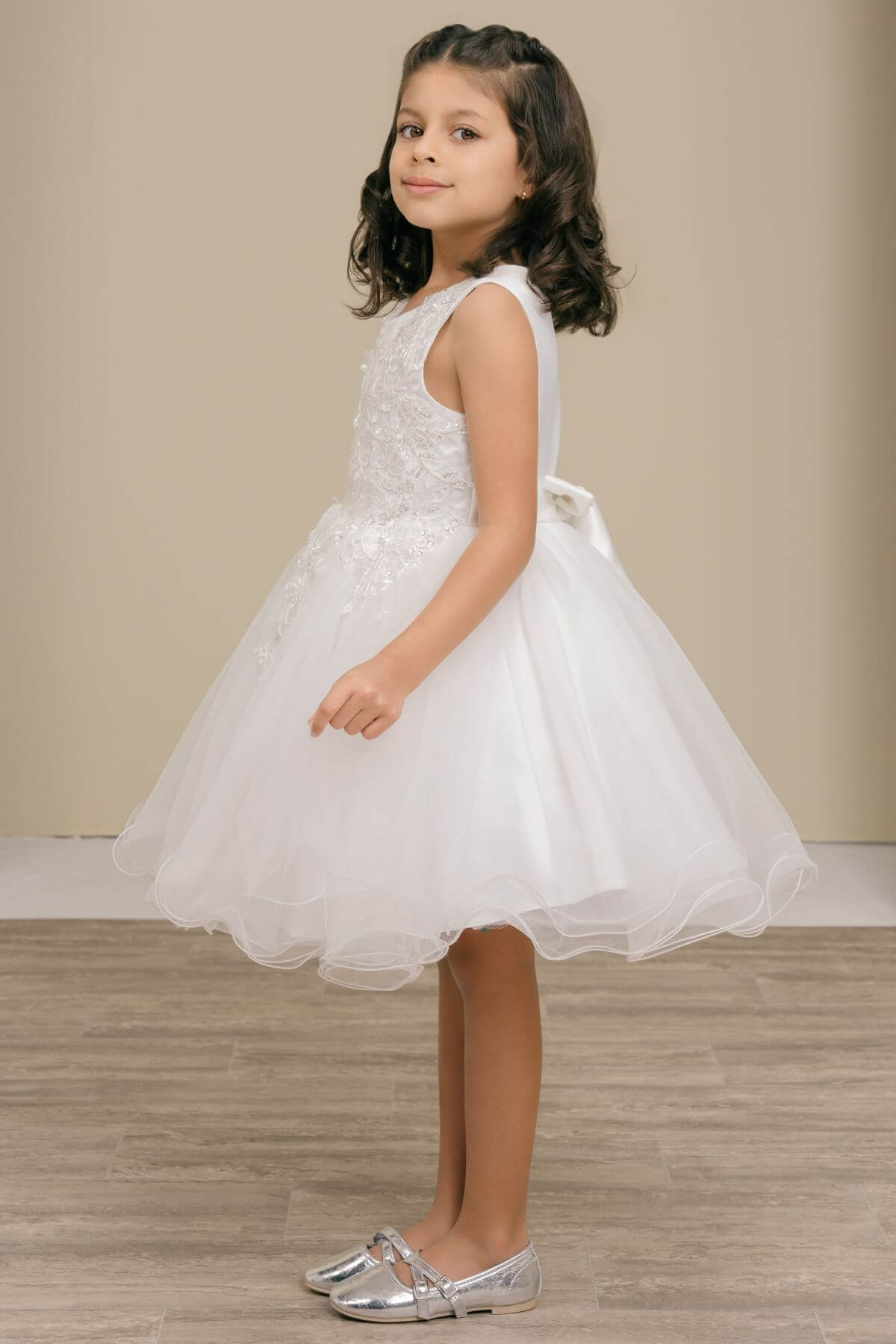 Off White Illusion Neck Short Tulle Special Occasion Dress with Floral Lace Appliques Cinderella Couture 9172