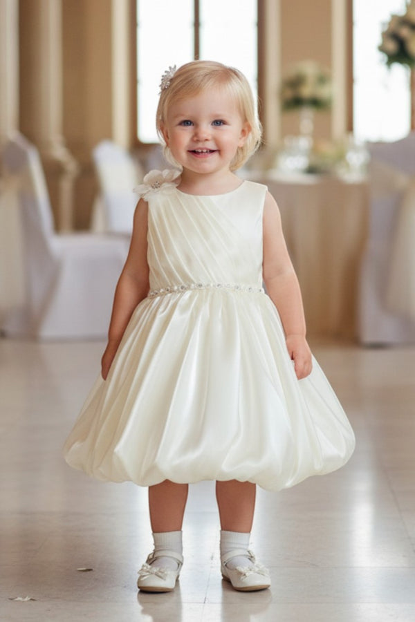 Jewel Knee-Length Satin Flower Girl Ball Gown Cinderella Couture 9173B