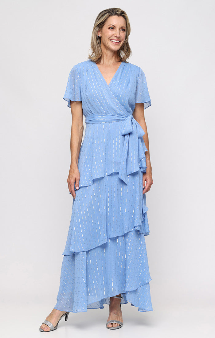 Periwinkle V-Neck Floor-Length Chiffon Formal Tiered Wrap Dress SL Fashions 9174137