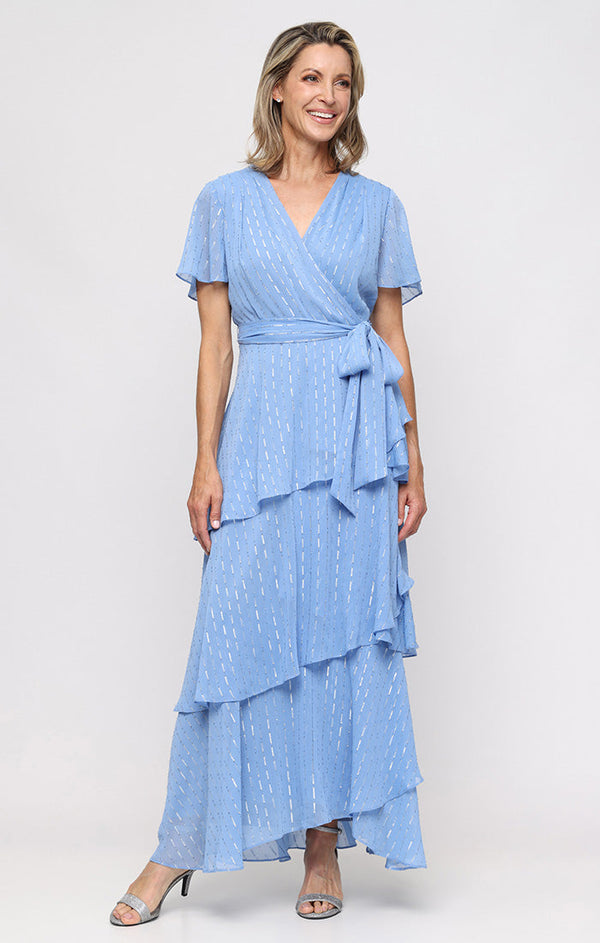V-Neck Floor-Length Chiffon Formal Tiered Wrap Dress SL Fashions 9174137