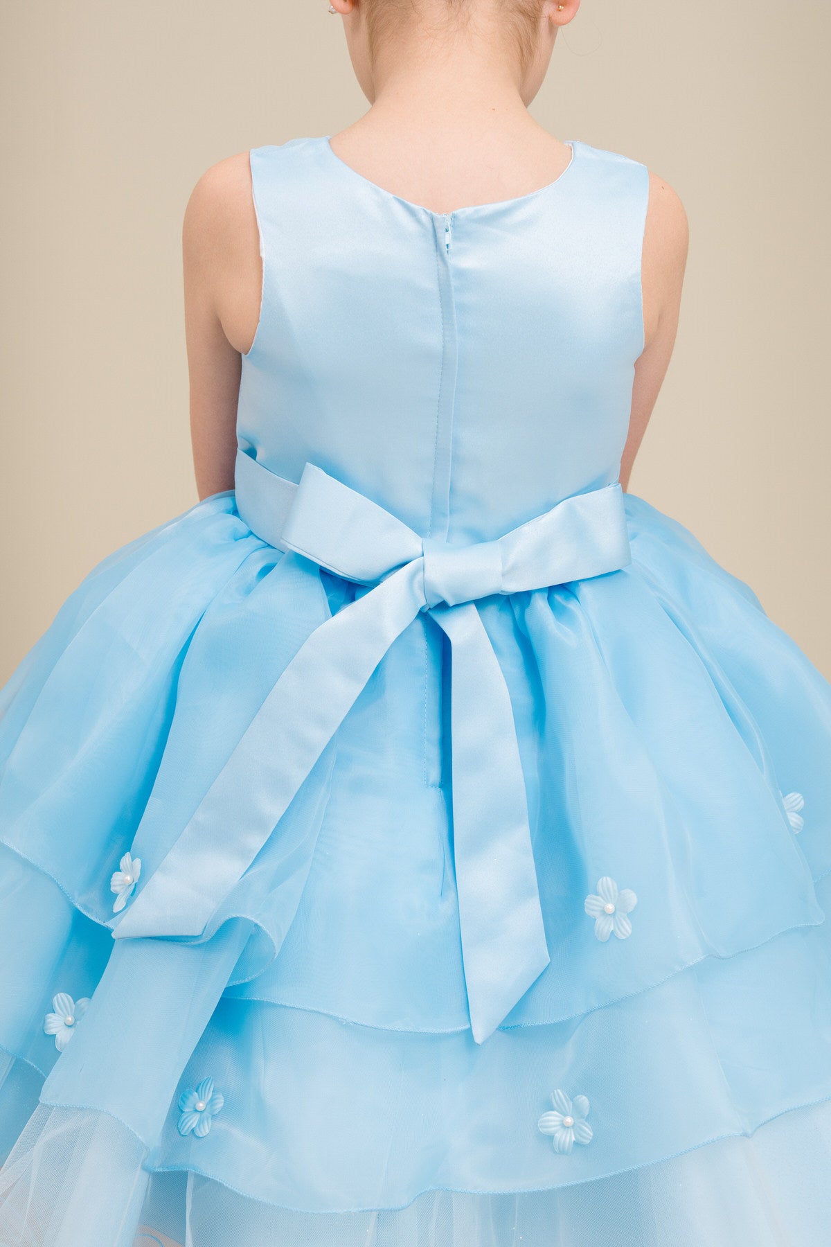 Flower Girl Dresses 3D Floral Ruffle A Line Print Mini Flower Girl Dress Blue