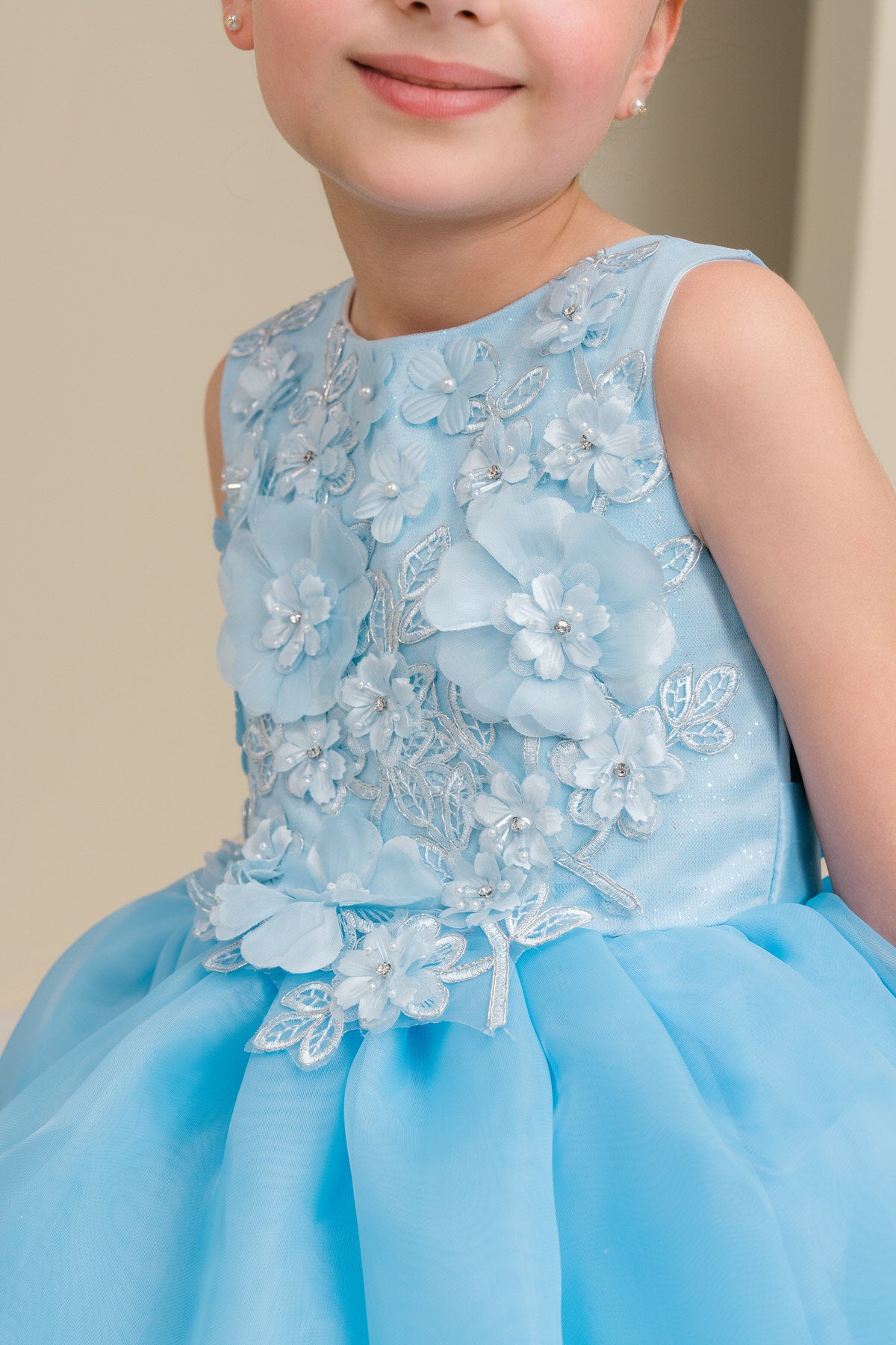 light blue flower girl dress Cinderella Couture 9176 3D Floral Ruffle A Line Print Mini Flower Girl Dress