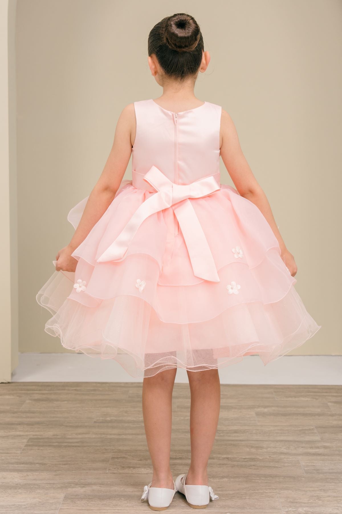 Flower Girl Dresses 3D Floral Ruffle A Line Print Mini Flower Girl Dress Peach
