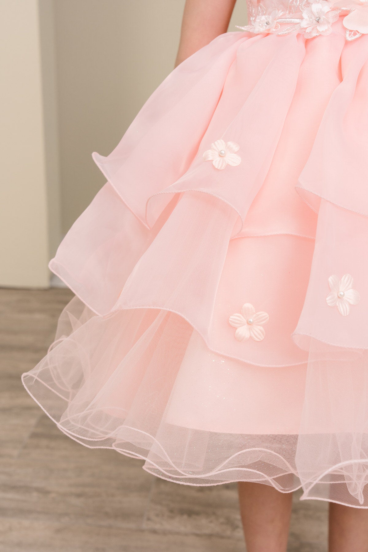 Flower Girl Dresses 3D Floral Ruffle A Line Print Mini Flower Girl Dress Peach