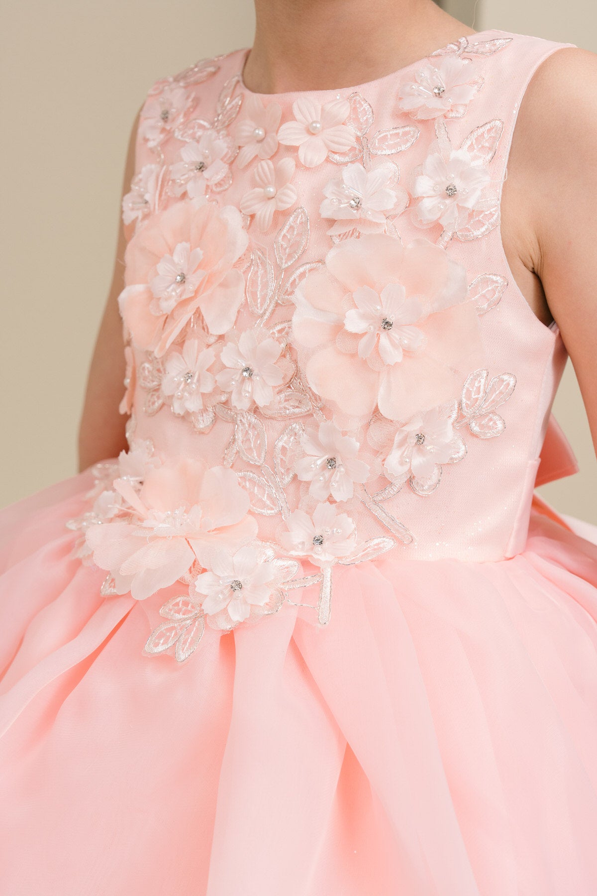 Flower Girl Dresses 3D Floral Ruffle A Line Print Mini Flower Girl Dress Peach