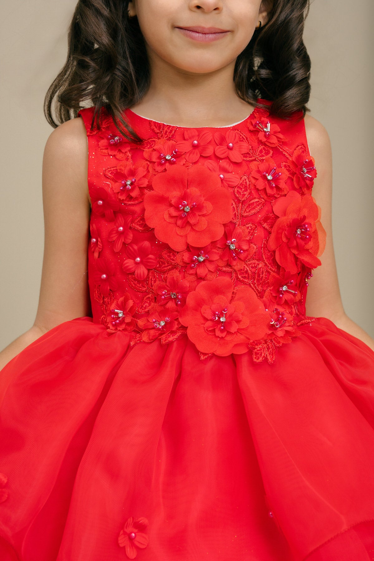 Flower Girl Dresses 3D Floral Ruffle A Line Print Mini Flower Girl Dress Red