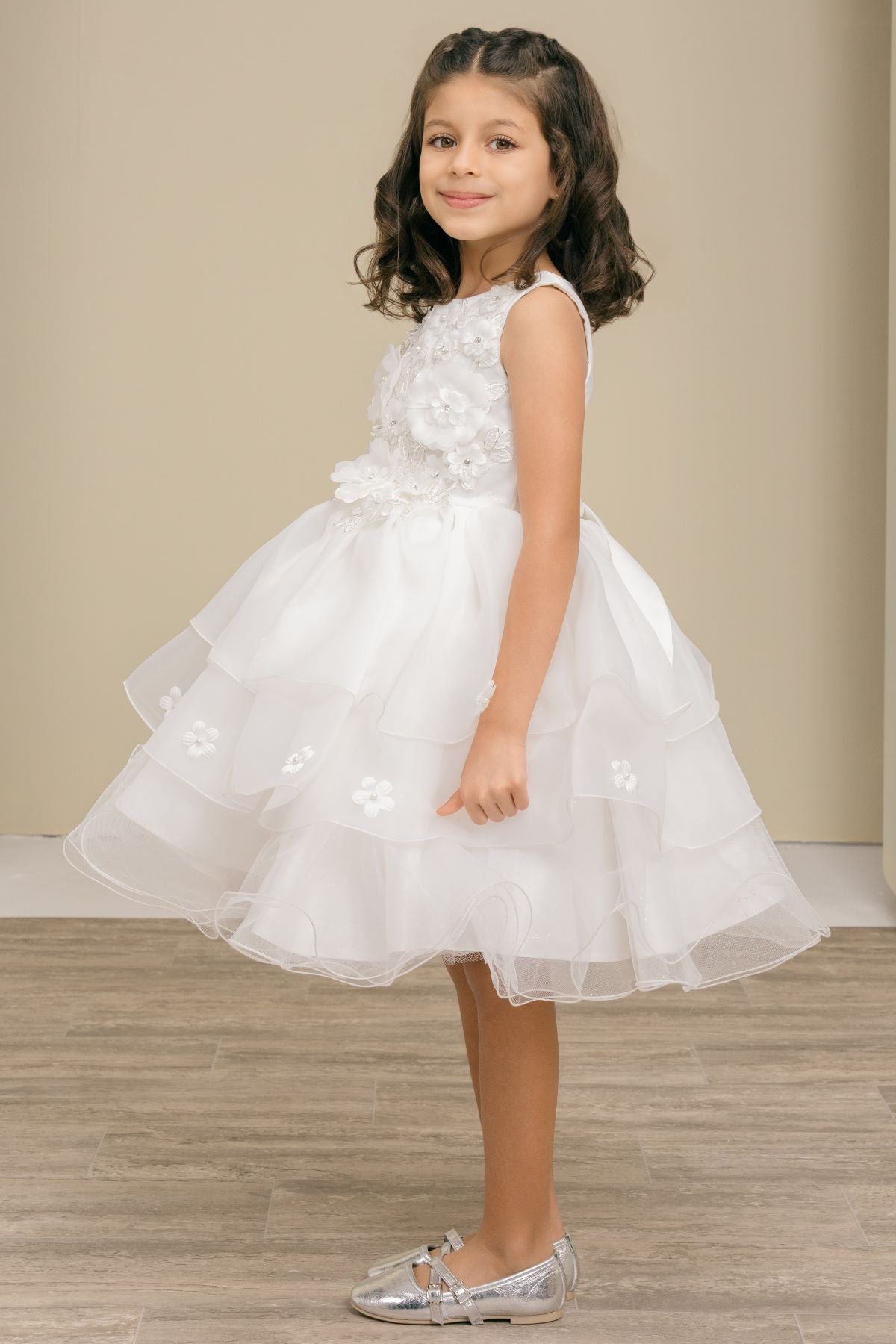 Flower Girl Dresses 3D Floral Ruffle A Line Print Mini Flower Girl Dress White