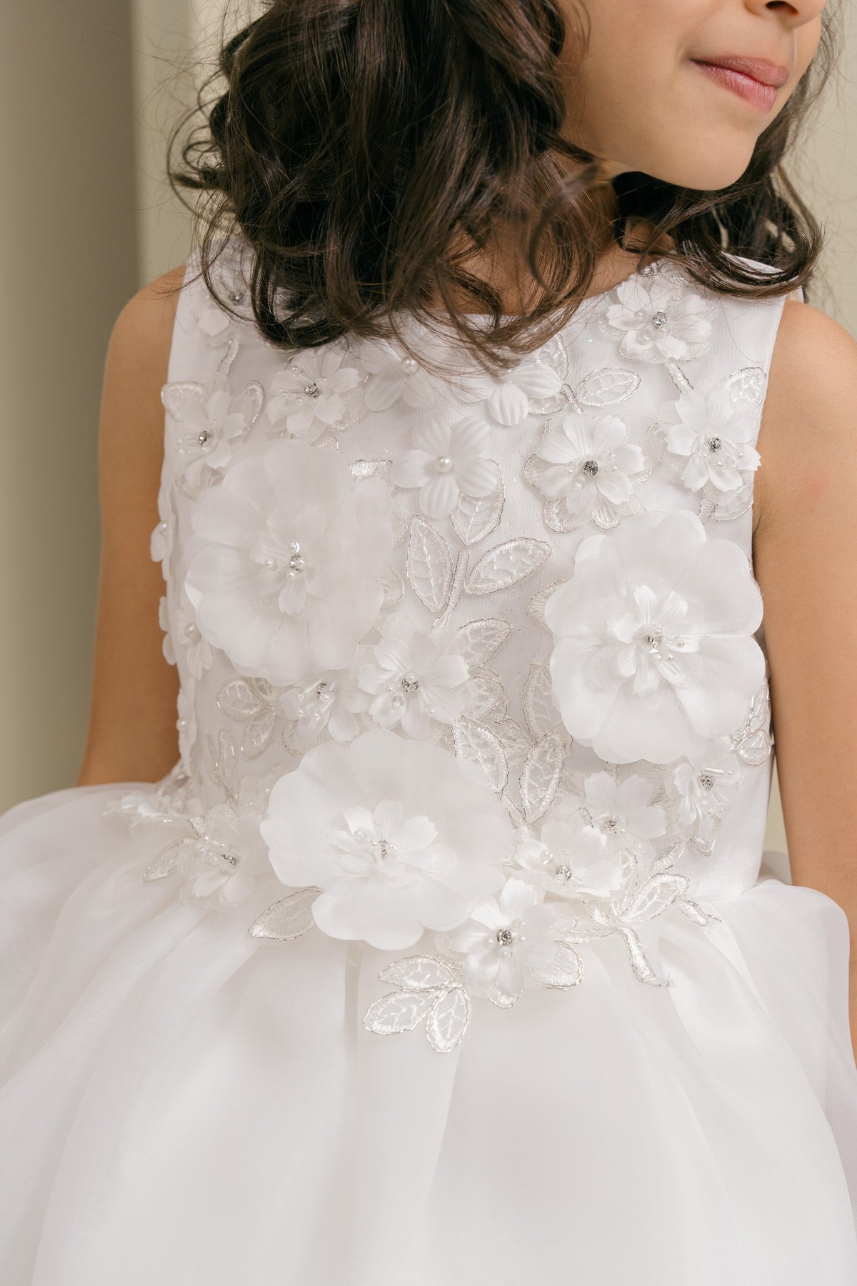 Flower Girl Dresses 3D Floral Ruffle A Line Print Mini Flower Girl Dress White