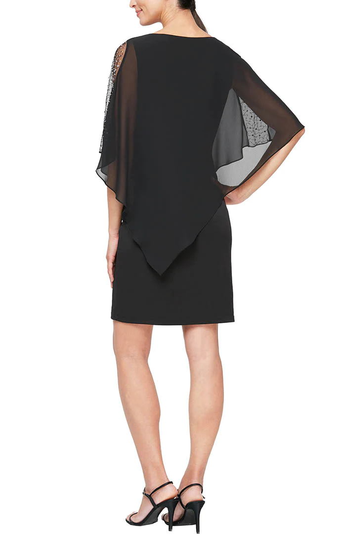 SL Fashions 9177437 Short Capelet Cocktail Dress