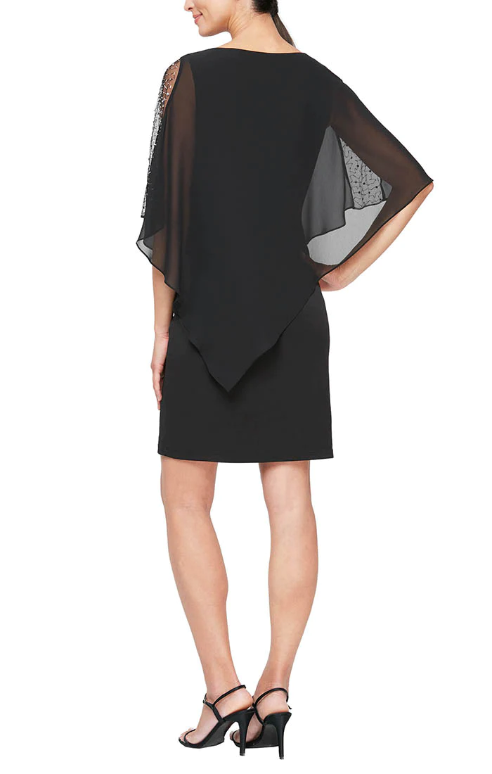 Cocktail Dresses Asymmetric Capelet Short Dress Black