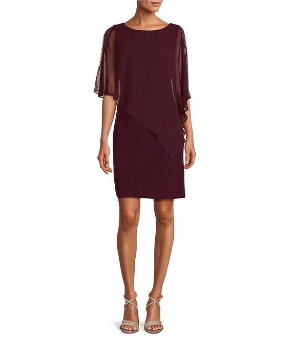 SL Fashions 9177437 Short Capelet Cocktail Dress