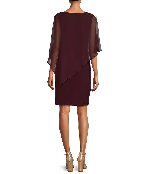 SL Fashions 9177437 Short Capelet Cocktail Dress