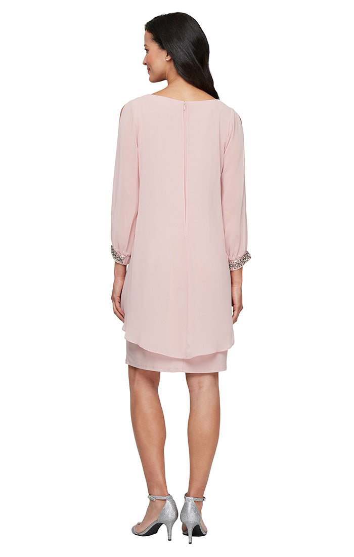 white christmas dresses SL Fashions Petite Boat Neck Shirt Overlay Sheath Dress - Faded Rose
