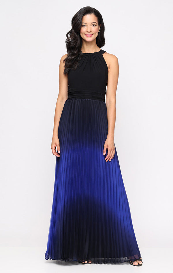 SL Fashions 9177555 Long Pleated Formal A Line Ombre Dress