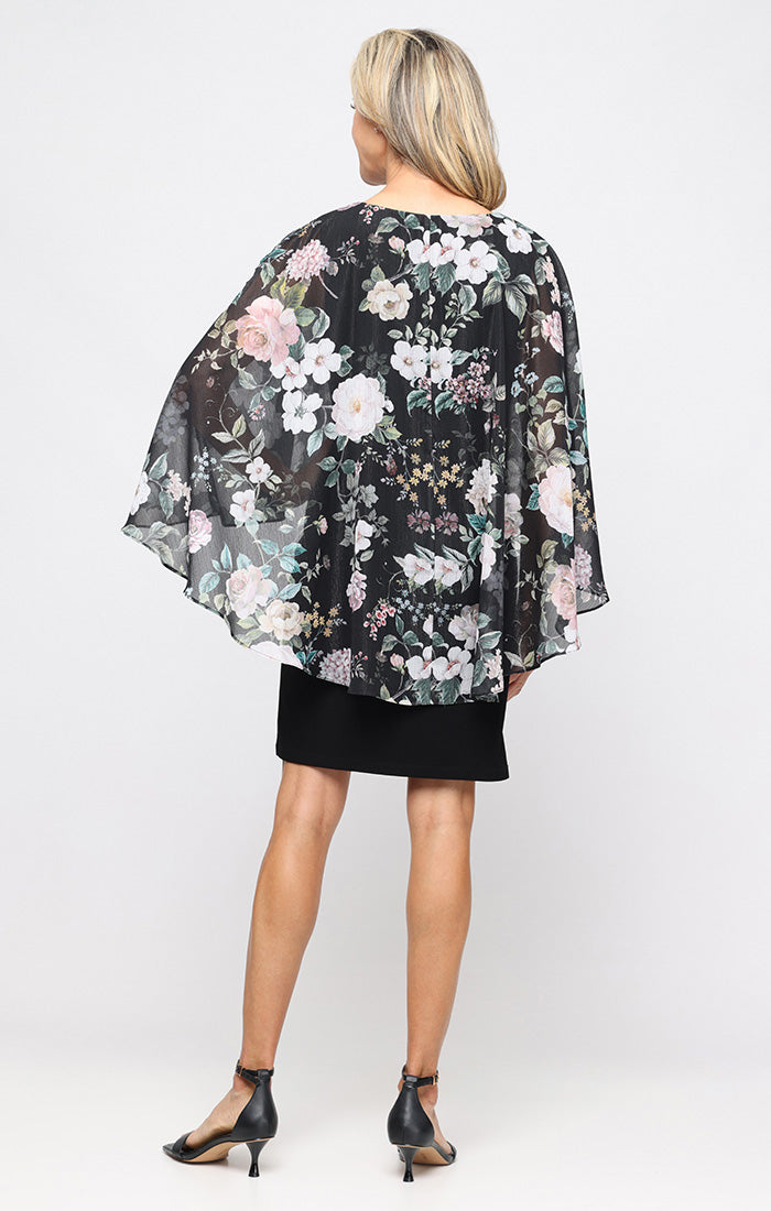 Cocktail Dresses Short Mini Floral Print Cocktail Dress SL Fashions 9177556 Black Multi