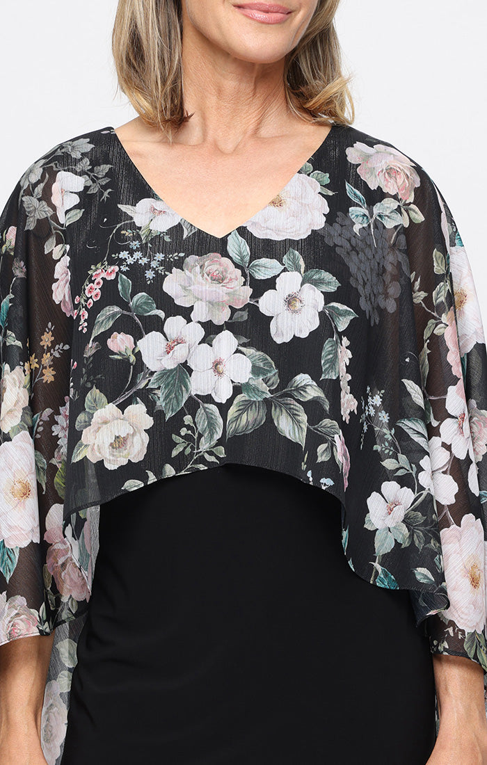 Cocktail Dresses Short Mini Floral Print Cocktail Dress SL Fashions 9177556 Black Multi